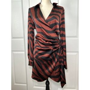 House of Harlow 1960 Zebra Print Wrap Dress Long Sleeve Party Large